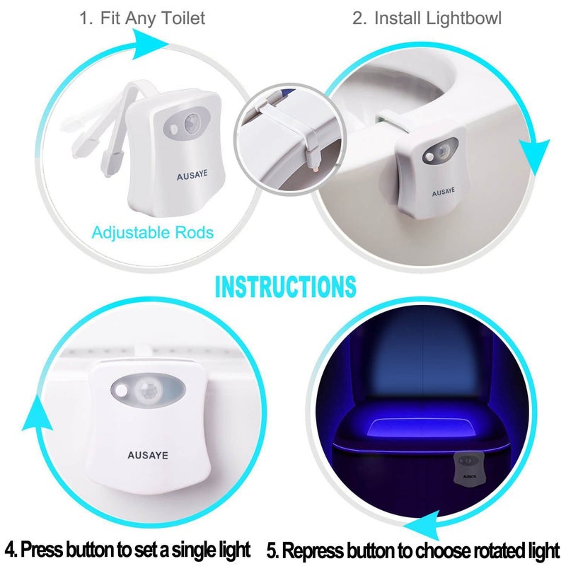 AUSAYE 2Pack Toilet Night Light, 16 Color Changing Motion Sensor Lamp, Fun Bathroom Toilet Bowl Nightlight,LED Christmas Gifts Stocking Stuffers for Kids Him Her Men Mom Father - Image 4